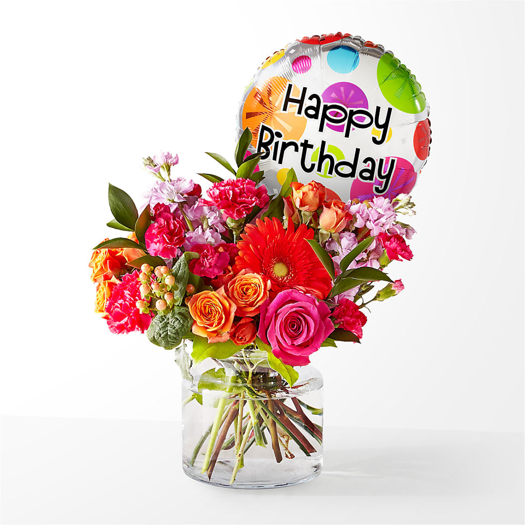 Fiesta Bouquet with Birthday Balloon – VIC'S FLORAL INC, Cleveland OH