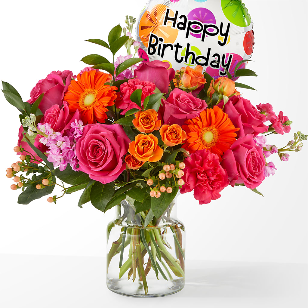 Fiesta Bouquet with Birthday Balloon – VIC'S FLORAL INC, Cleveland OH