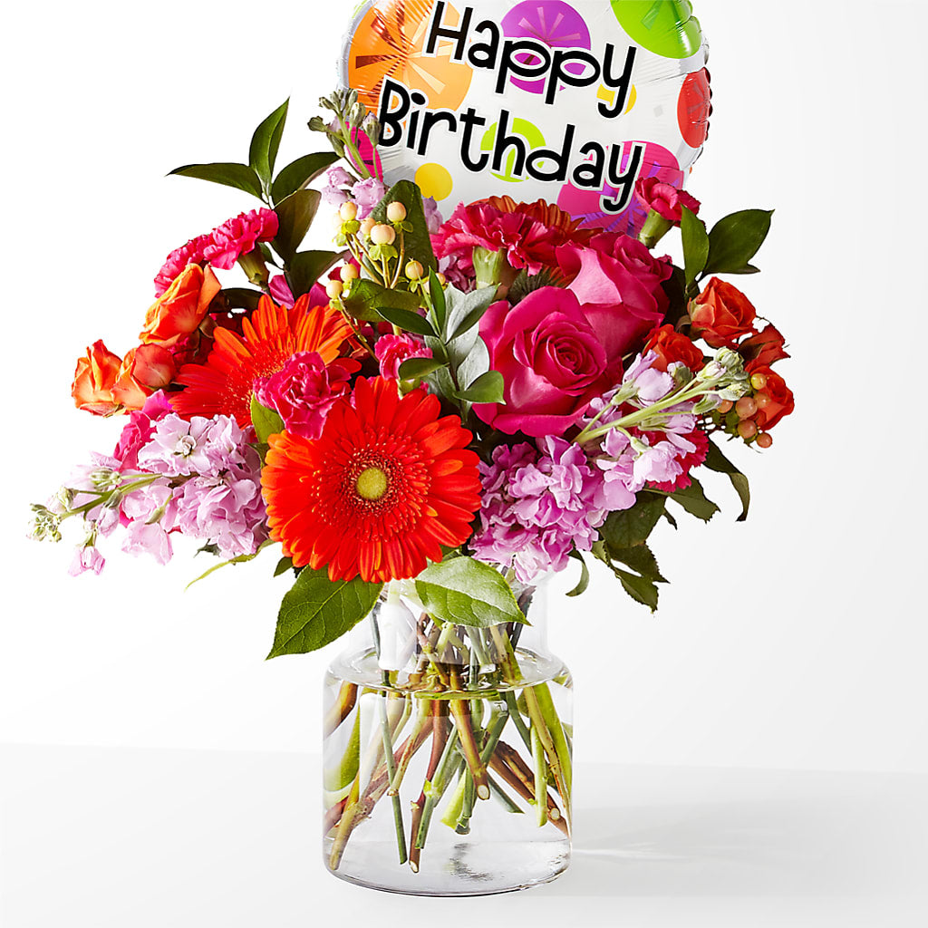 Fiesta Bouquet with Birthday Balloon – VIC'S FLORAL INC, Cleveland OH